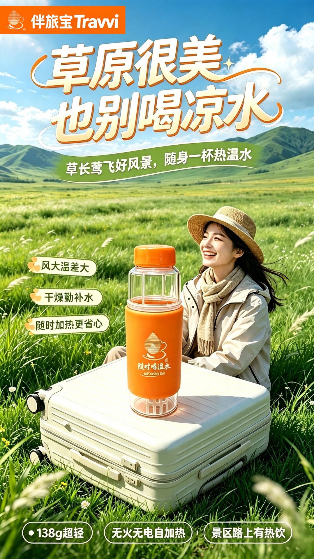 草原场景：风景再美也要喝热水